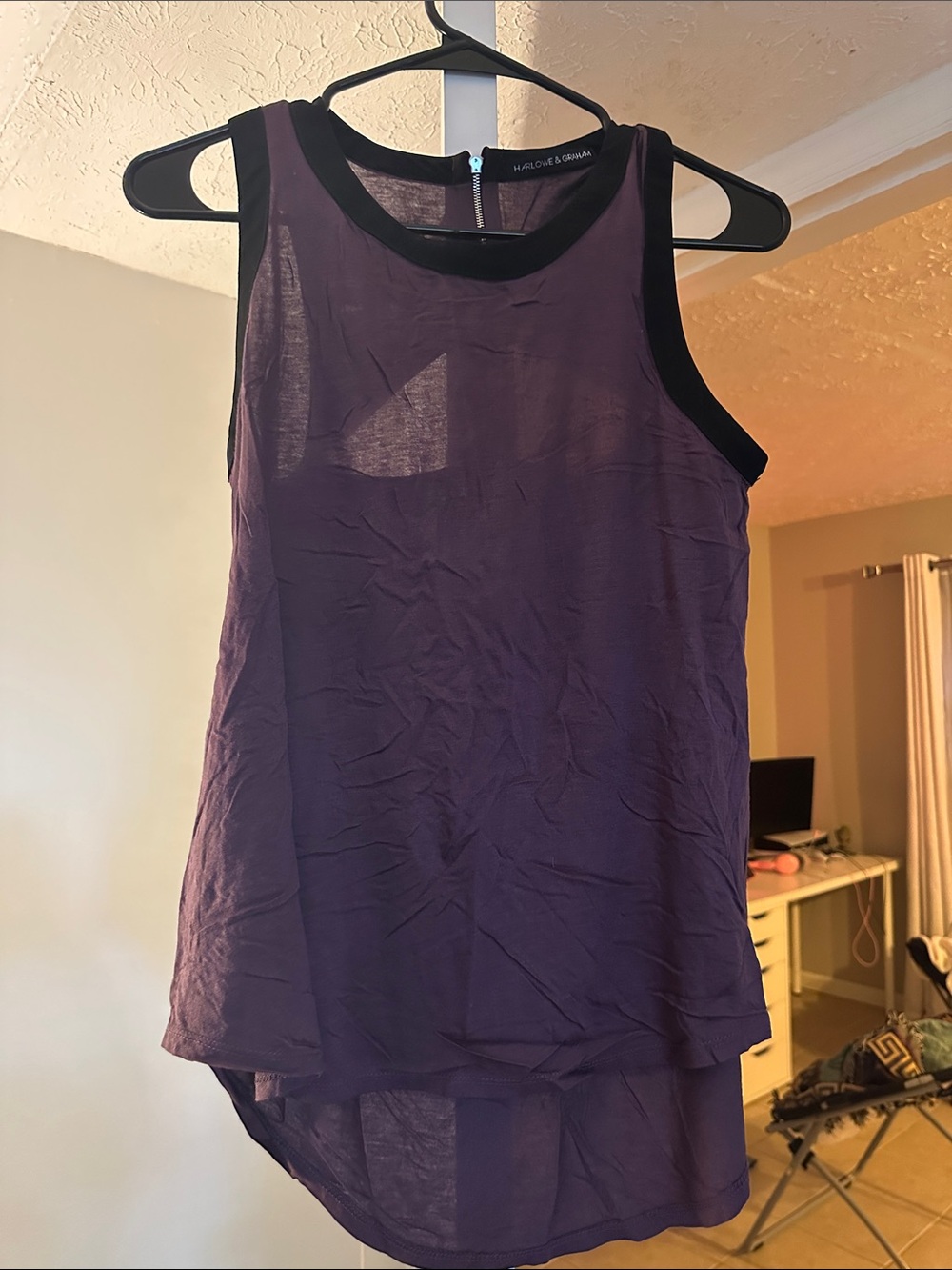 Harlowe & Graham Plum Layered Sleeveless Shell with Black Trim